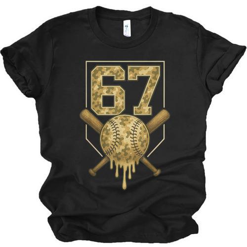 Number 67 Baseball Drip Camo Six Seven Meme Boys Kids Unisex Jersey T-Shirt - Sportilla