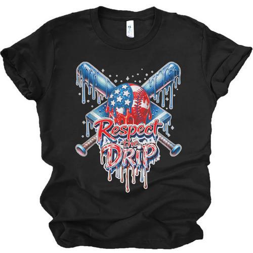 Respect The Drip Baseball American Flag Ice Cream Drip Youth Unisex Jersey T-Shirt - Sportilla