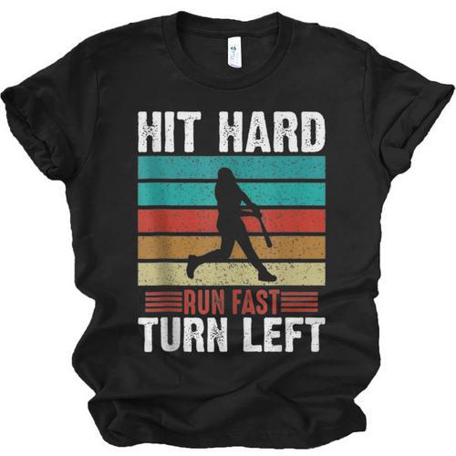 Retro Hit Hard Run Fast Turn Left Baseball Lover Unisex Jersey T-Shirt - Sportilla