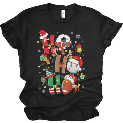 Santa Baseball Football Soccer Pajamas Ho Ho Christmas Xmas Unisex Jersey T-Shirt - Sportilla