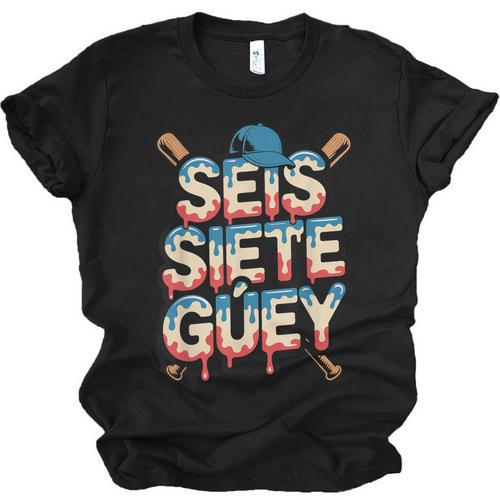 SEIS Siete Guey Baseball Drip Mexico Spanish 67 Slang Boys Unisex Jersey T-Shirt - Sportilla