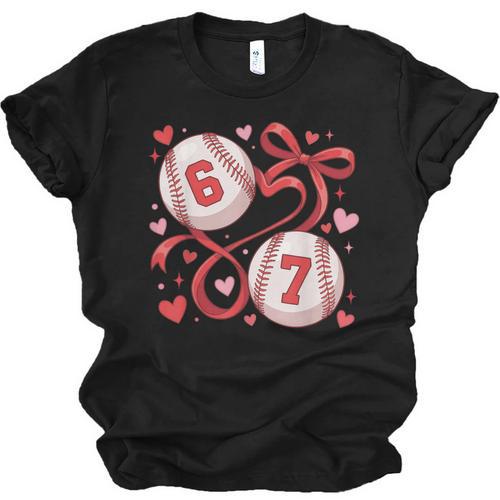 Six Seven Baseball Lover Sports Red Heart Bow Valentine Girl Unisex Jersey T-Shirt - Sportilla