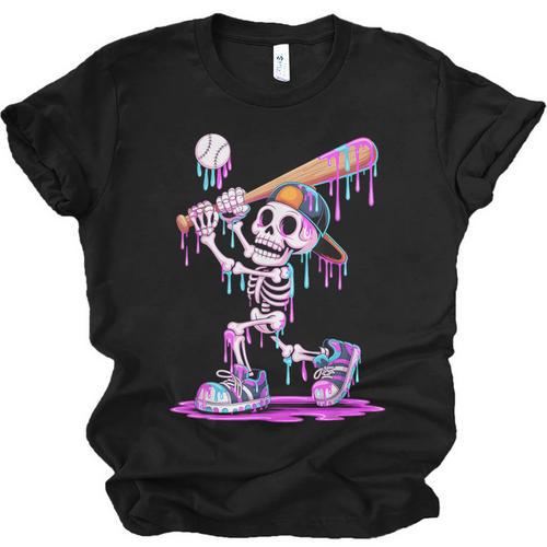 Skeleton Baseball Drip Boys Youth Kids Halloween Unisex Jersey T-Shirt - Sportilla