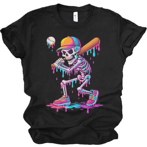 Skelton Playing Baseball Halloween Baseball Drip Boys Kids Unisex Jersey T-Shirt - Sportilla