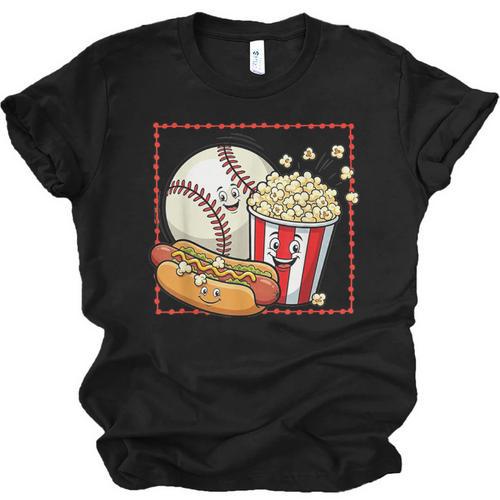 Smiling Baseball Popcorn And Hot-Dog Cartoon Apparel Unisex Jersey T-Shirt - Sportilla