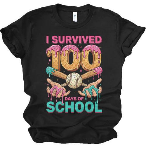 I Survived 100 Days Of School Baseball Ice Cream Drip Unisex Jersey T-Shirt - Sportilla