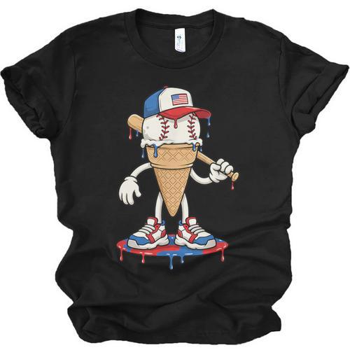 USA Patriotic Baseball Ice Cream Cone Freedom Unisex Jersey T-Shirt - Sportilla