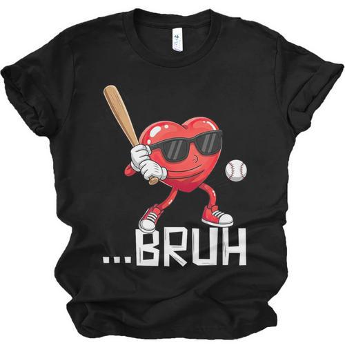 Valentines Bruh Red Heart Playing Baseball Men Boys Kids Unisex Jersey T-Shirt - Sportilla