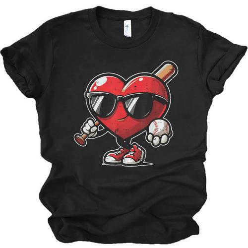 Valentines Day Baseball Heart Bat Sunglasses Men Boys Kids Unisex Jersey T-Shirt - Sportilla