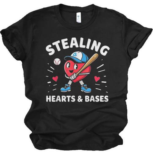 Valentines Day Baseball Stealing Hearts Bases Boys Kids Men Unisex Jersey T-Shirt - Sportilla