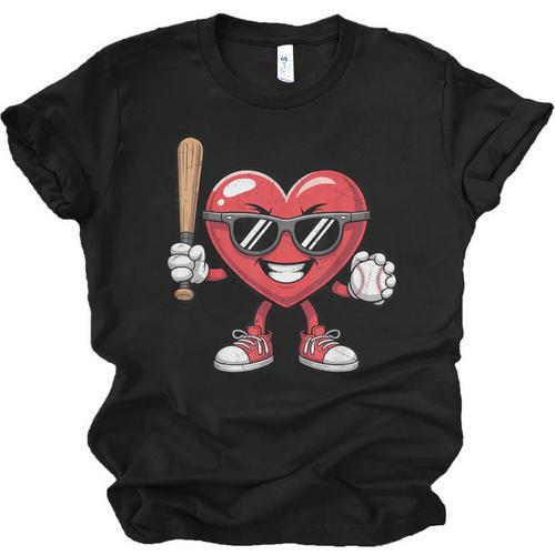 Valentines Day Heart Playing Baseball Boys Men Kids Girls Unisex Jersey T-Shirt - Sportilla