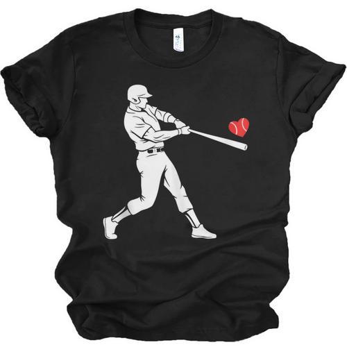 Valentines US Baseball Player Silhouette Heart Unisex Jersey T-Shirt - Sportilla