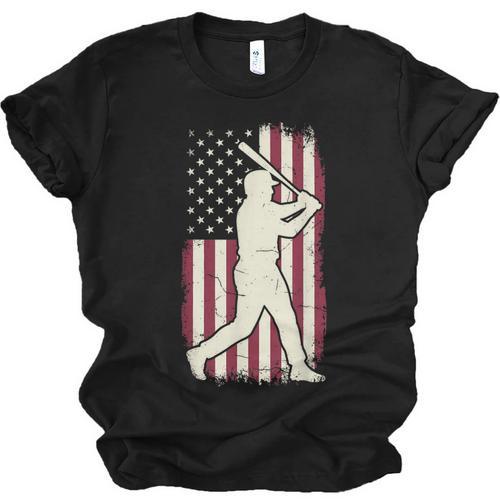 Vintage American Flag Baseball Batter Patriotic Home Run Unisex Jersey T-Shirt - Sportilla