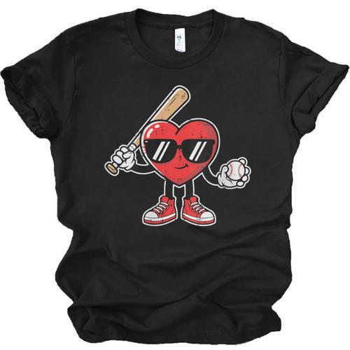 Women's Valentines Day Heart Baseball Player Sports Boys Kids Men Unisex Jersey T-Shirt - Sportilla