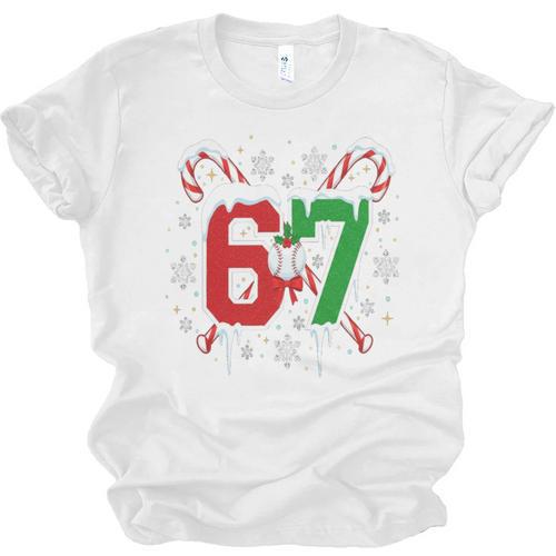 67 Baseball Christmas Candy Cane Snowflake Holiday Sports Unisex Jersey T-Shirt - Sportilla