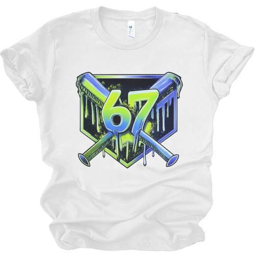 Awesome 67 Baseball Drip Effect Baseball 6-7 Meme Graphic Premium Tri-Blend Unisex Jersey T-Shirt - Sportilla