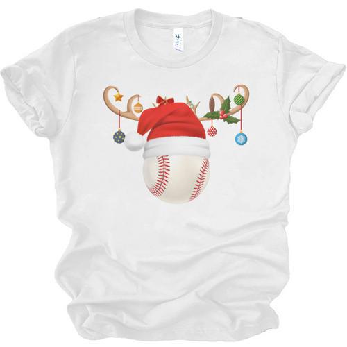 Baseball Christmas Reindeer Santa Hat Sports Player Xmas Unisex Jersey T-Shirt - Sportilla