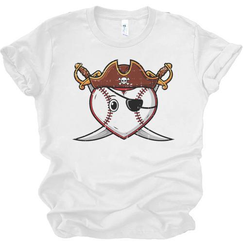 Baseball Heart Pirate Hat Crossed Swords Men Boys Kids Youth Premium Tri-Blend Unisex Jersey T-Shirt - Sportilla