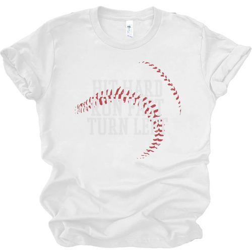 Baseball Hit Hard Run Fast Turn Left Men Boys Kid Teen Youth Premium Tri-Blend Unisex Jersey T-Shirt - Sportilla