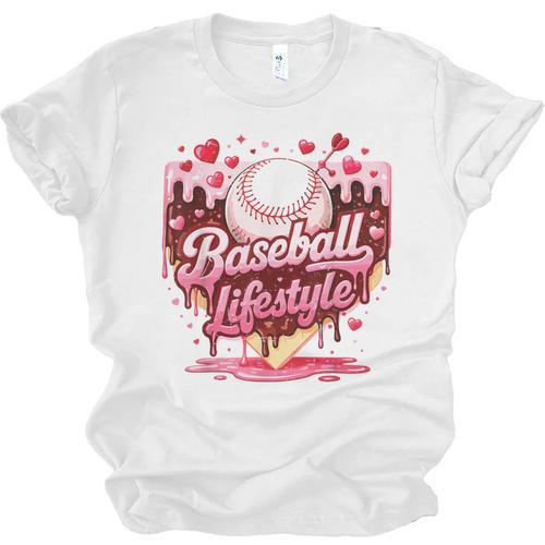 Boys Valentine Baseball Lifestyle Home Plate Ice-Cream Drip Unisex Jersey T-Shirt - Sportilla
