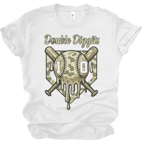 Old School Camo Baseball Drip Double Digits 10th Birthday Unisex Jersey T-Shirt - Sportilla