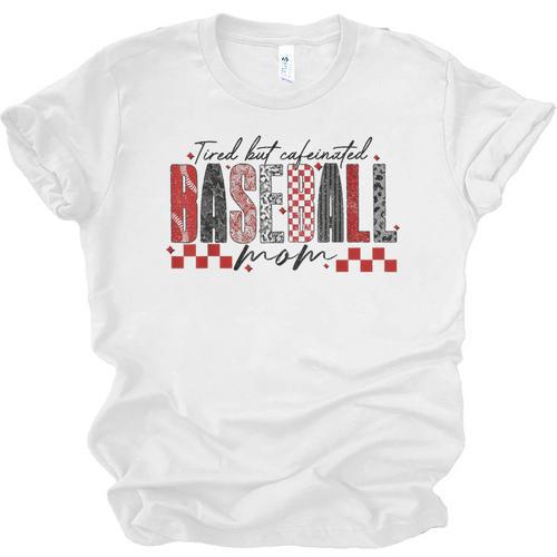 Retro Checkered Tired But Caffeinated Baseball Mom Leopard Unisex Jersey T-Shirt - Sportilla