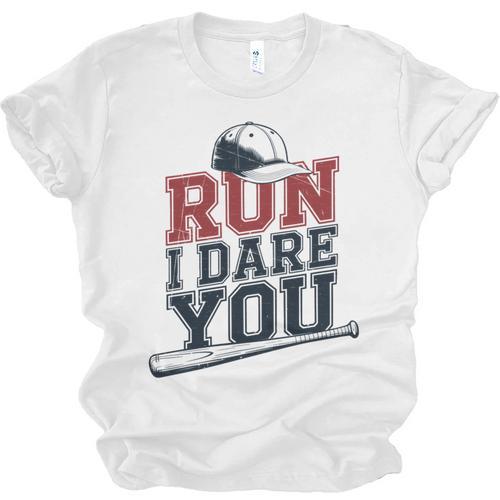 Run I Dare You Baseball Catcher Player Fan Unisex Jersey T-Shirt - Sportilla