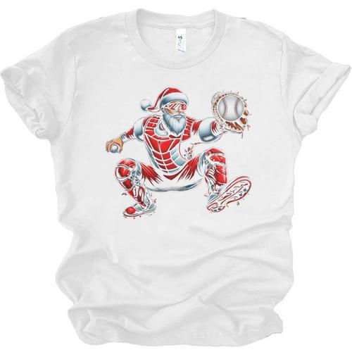 Santa Playing Baseball Catcher Merry Christmas Sport Player Unisex Jersey T-Shirt - Sportilla