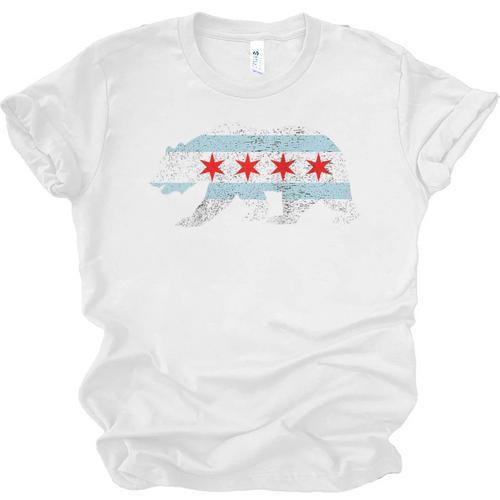 Sweet Vintage Retro Chicago City Flag Bear Print Raglan Baseball Tee Unisex Jersey T-Shirt - Sportilla