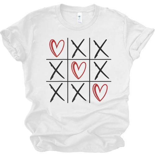 Tic Tac Toe Love Hearts Romantic Valentine Raglan Baseball Tee Unisex Jersey T-Shirt - Sportilla