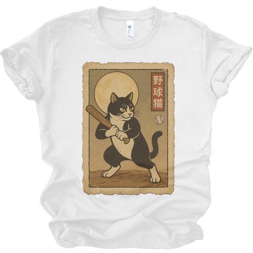 Vintage Japanese Ukiyo-e Baseball Cat Batting Unisex Jersey T-Shirt - Sportilla