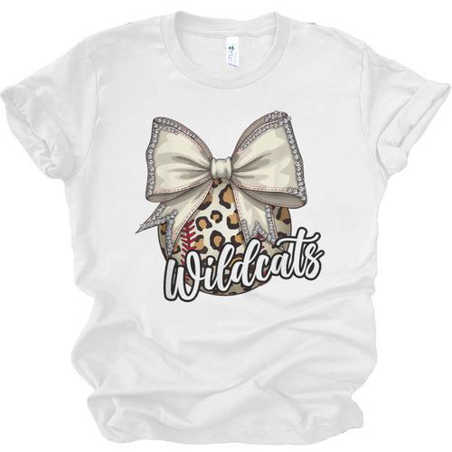 Wildcats Baseball Leopard Print Coquette Bow Mascot Game Day Unisex Jersey T-Shirt - Sportilla