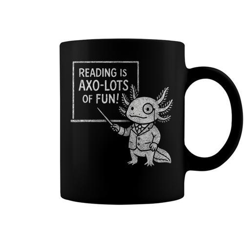 Axolotl Reading Is AXO-Lots Of Fun Book Lover Coffee Mug Black - Bookorys