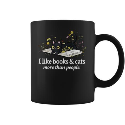 I Like Books & Cats More Than People Cat Book Lover Reading Coffee Mug - Bookorys