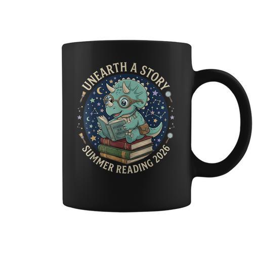 Unearth A Story Summer Reading 2026 Cute Dinosaur Reading Coffee Mug - Bookorys