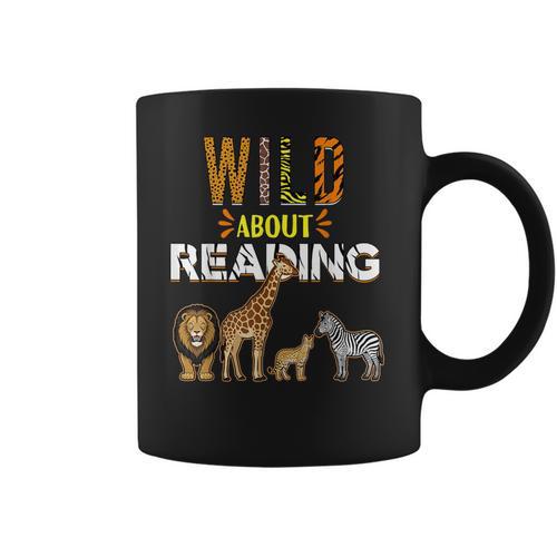Wild About Reading Books Zoo Animals Love Book Reading Coffee Mug - Bookorys