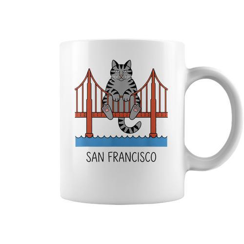 San Francisco Cat Golden Gate Bridge Book Lover Coffee Mug - Bookorys AU