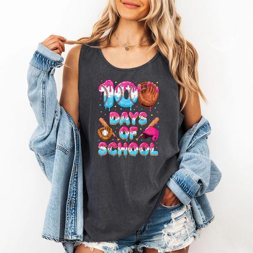 100 Days Of School Baseball Donut Dripping Teacher Boys Kids Comfort Colors Tank Top - Sportilla