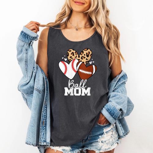 Ball Mom Football Baseball Mom Heart Comfort Colors Tank Top - Sportilla