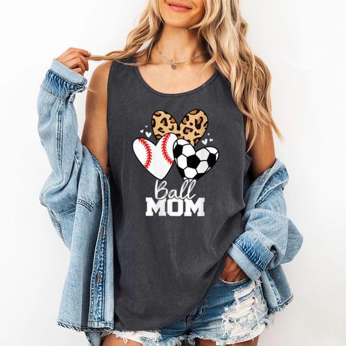 Ball Mom Soccer Baseball Mom Heart Comfort Colors Tank Top - Sportilla