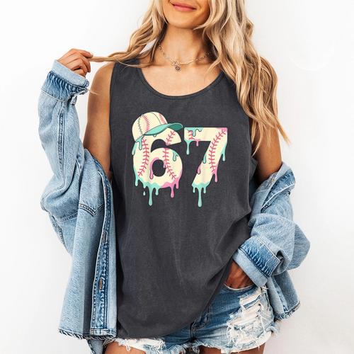 Baseball 67 Drip Six Seven Baseball Dripping Boys Kids Comfort Colors Tank Top - Sportilla