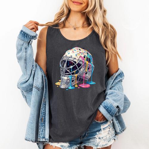 Baseball Catcher Mask Ice Cream Dripping Baseball Boys Comfort Colors Tank Top - Sportilla