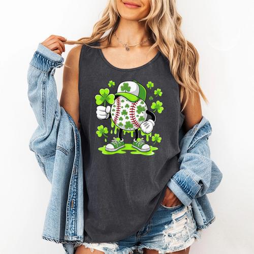 Baseball Drip Ice Cream Shamrock Irish St Patricks Men Comfort Colors Tank Top - Sportilla