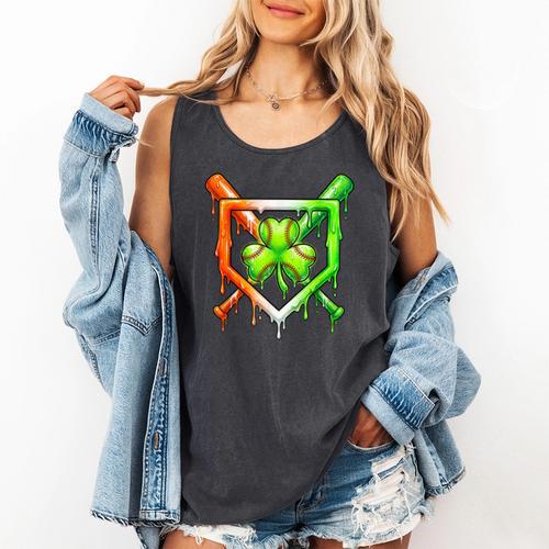 Baseball Drip Ice Cream St Patricks Day Shamrock Comfort Colors Tank Top - Sportilla