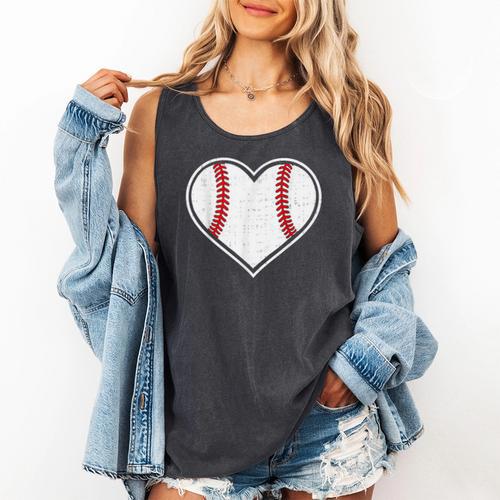 Baseball Heart Love Sport Valentines Day Men Women Boys Kids Comfort Colors Tank Top - Sportilla