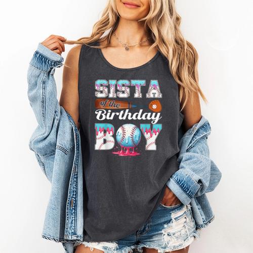Baseball Ice Cream Drip Sista Of The Birthday Boy Comfort Colors Tank Top - Sportilla