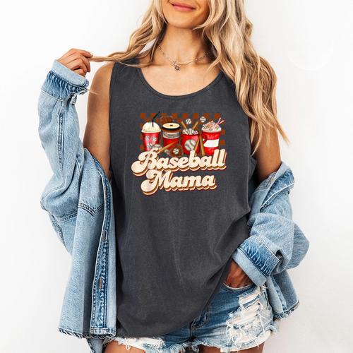 Baseball Mama Coffee Game Day Vibes Baseball Mom Comfort Colors Tank Top - Sportilla