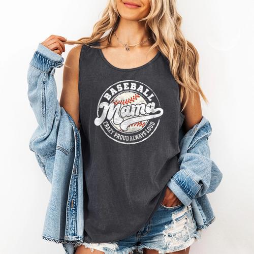 Baseball Mama Baseball Mom Matching Family Crazy Proud Comfort Colors Tank Top - Sportilla