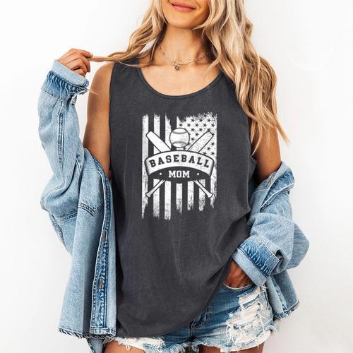Baseball MOM Cool USA American Flag Family Reunion Comfort Colors Tank Top - Sportilla