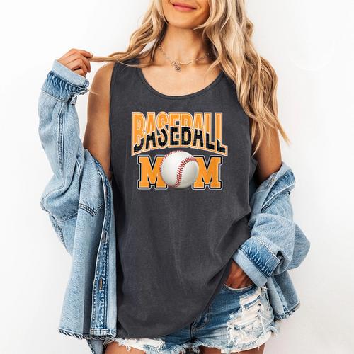 Baseball Mom Sports Orange Comfort Colors Tank Top - Sportilla
